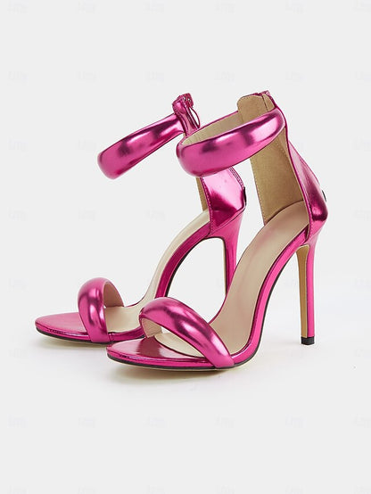 - Metallic Heels for Stiletto Fuchsia Ankle Strap Women