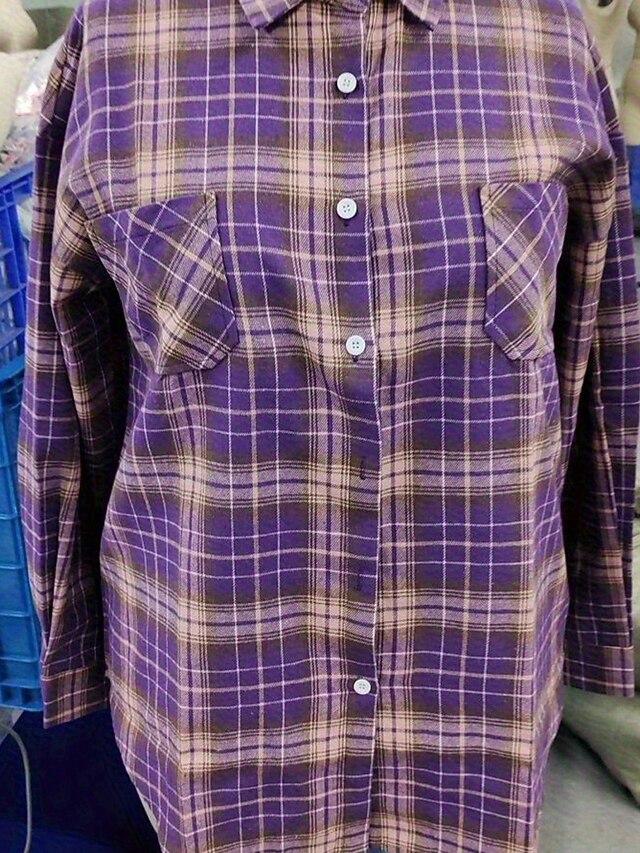 Women's Shirt Pocket Buttons Plaid Elegant Bohemia Vintage