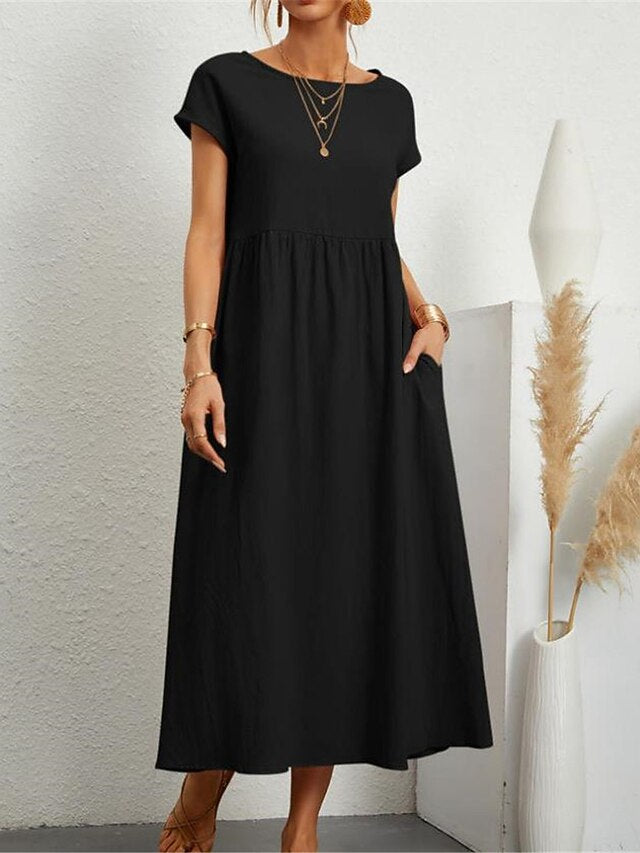 Women's ArmyGreen Black White Summer Spring Midi Dress Faux