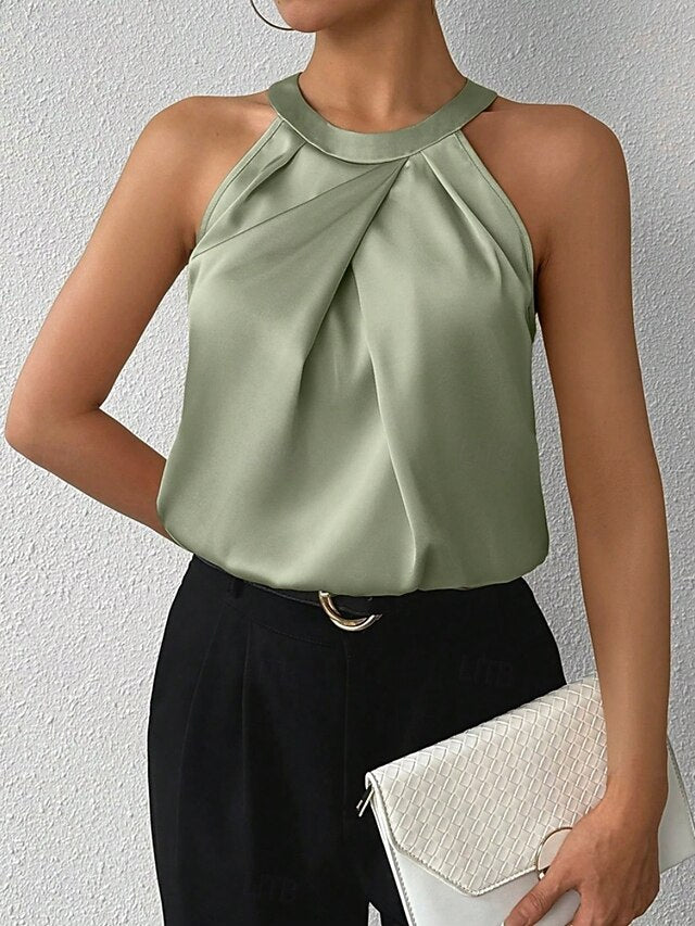 Women's Elegant Satin Top Satin Shirt Camp Collar Shirt