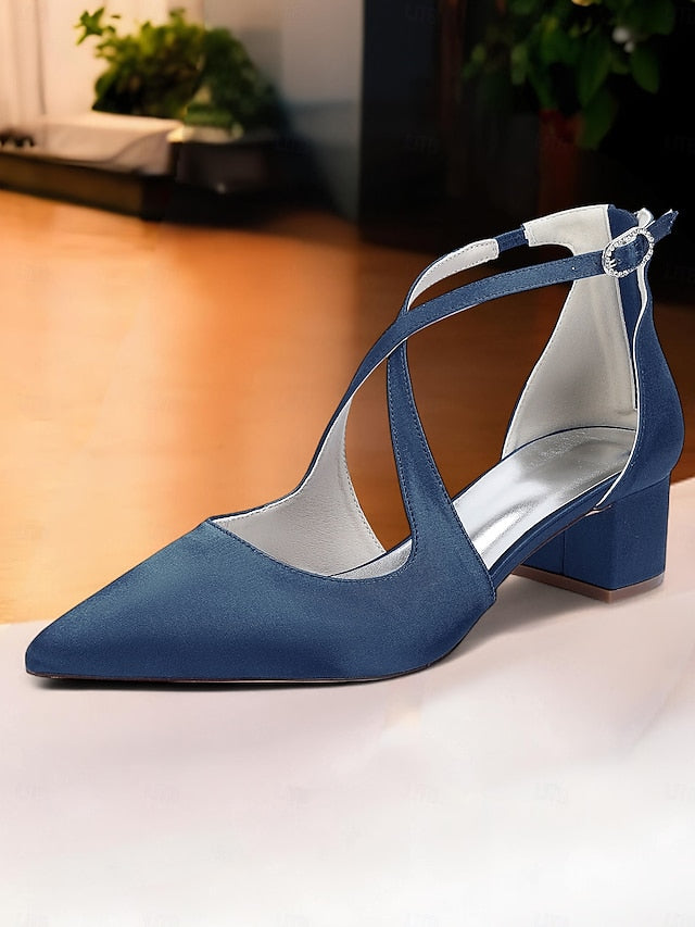 Women's Heels Ivory Elegant Pointed Satin Block Toe -