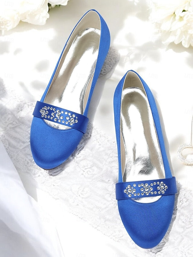 with Kitten Heels Women's Blue Satin Rhinestone