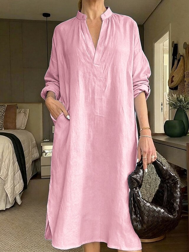 Women's Midi Dress Casual Dress Cotton Linen Dress Vintage