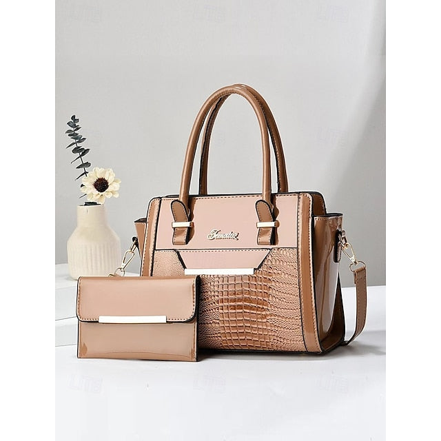 Faux – Glossy Patent Women's Handbag Set Leather