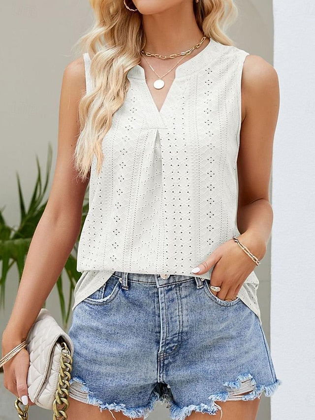 Women's Pointelle Shirt Eyelet Top Lace Shirt Short Sleeve