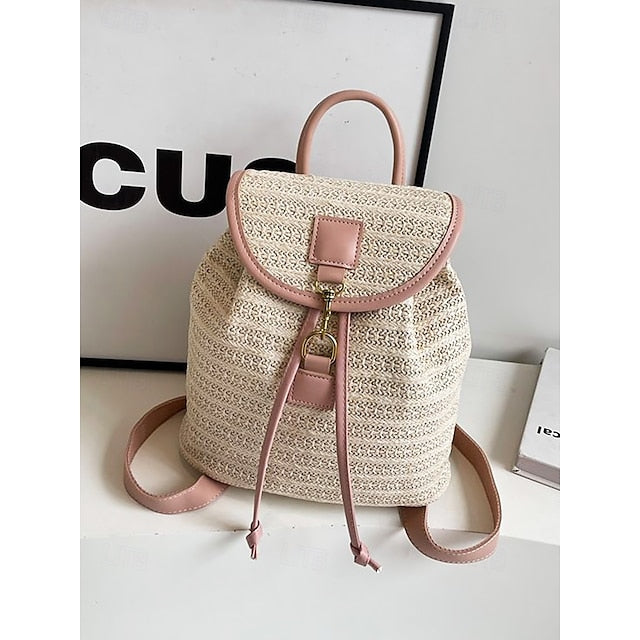 Women Backpack Straw for – Boho Rattan Travel with Woven Bag