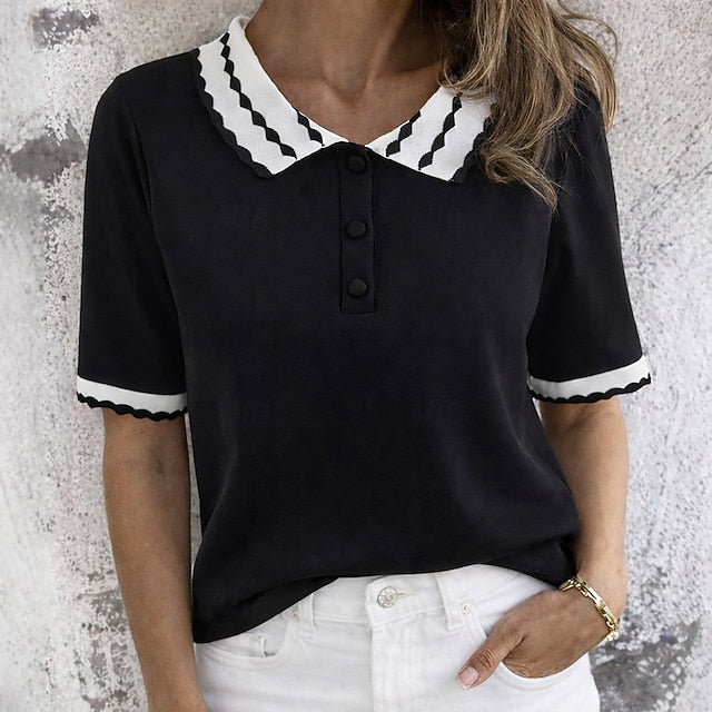 Women's T Shirt Tee Wavy Edge Contrasting Colors Elegant