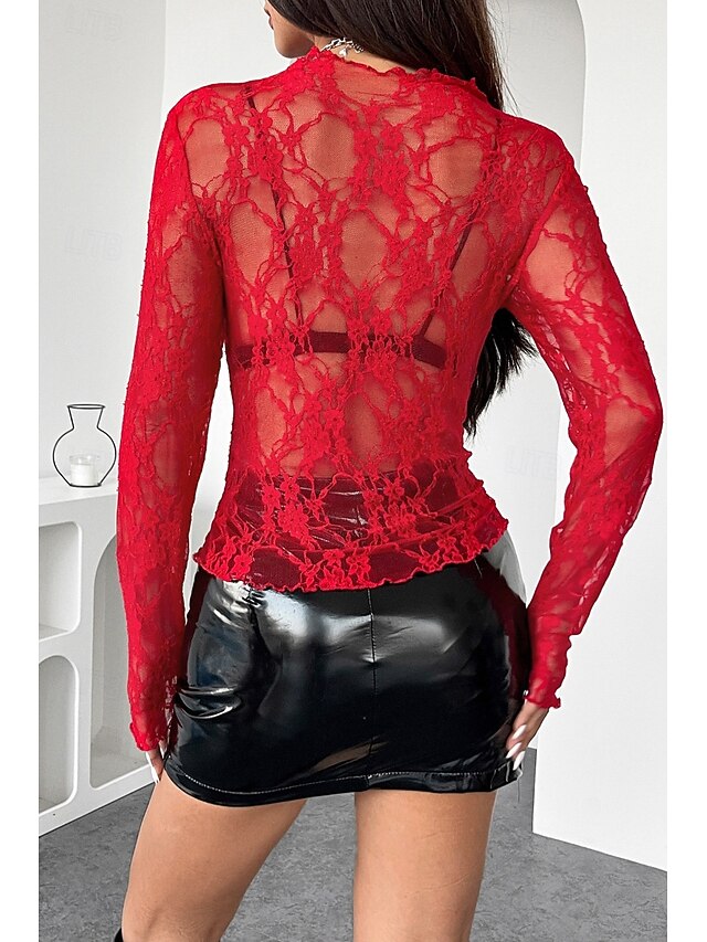 Women's Lace Shirt Blouse Lace Plain Stylish Modern Long