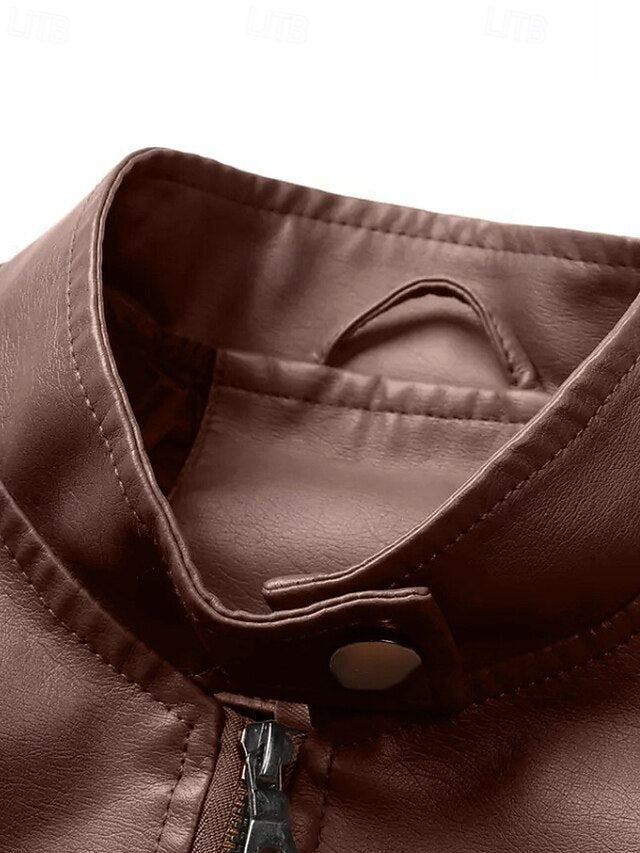 Comfortable Jacket Faux Pocket Zipper Women's Leather