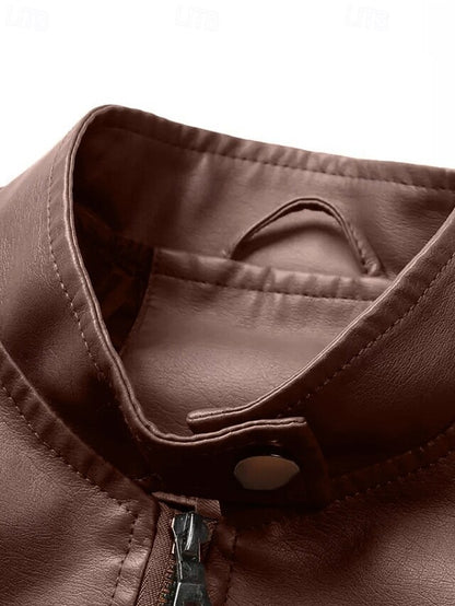 Comfortable Jacket Faux Pocket Zipper Women's Leather