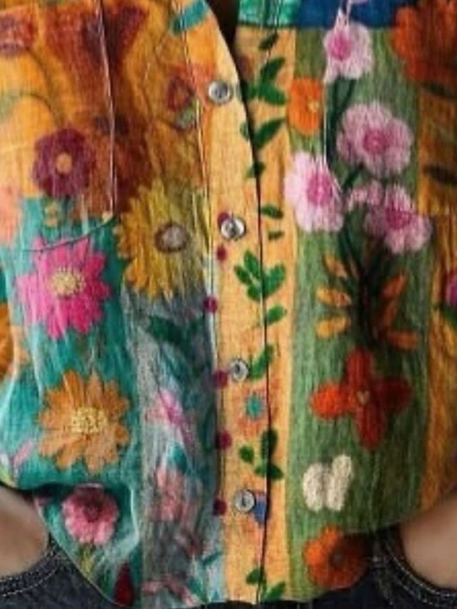 Women's Shirt Boho Shirt Buttons Print Floral Vintage