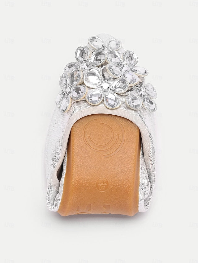 Silver Foldable Rhinestone with Women's Flats