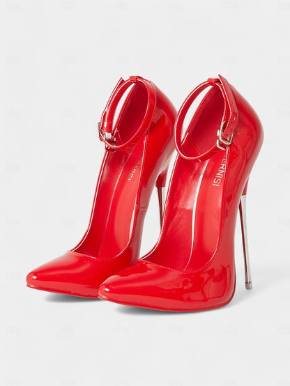 Patent Leather Women's with Heels Strap Ankle Stiletto Red
