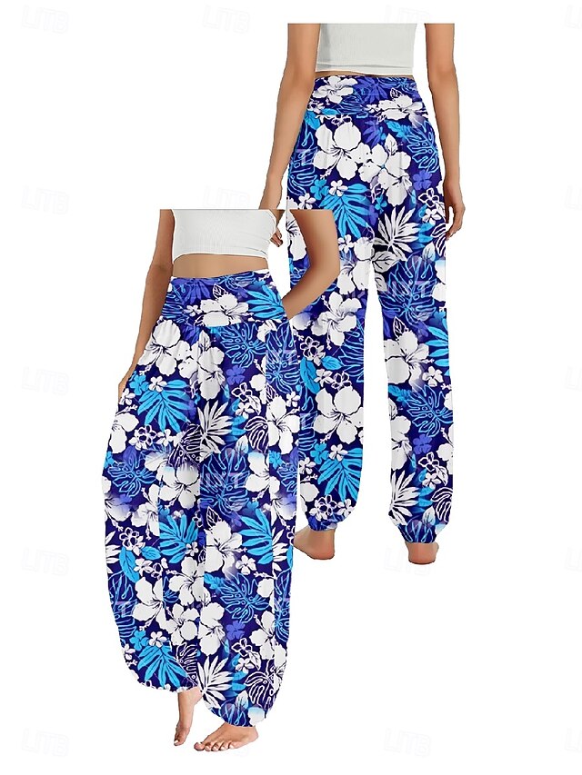 Women's Faux Cotton Linen Wide Leg Pants Trousers Ethnic