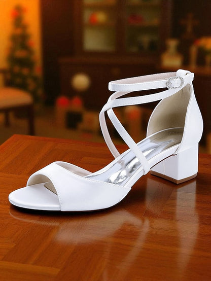 Block with Elegant Strap - Satin Sandals Ankle Heel Women's
