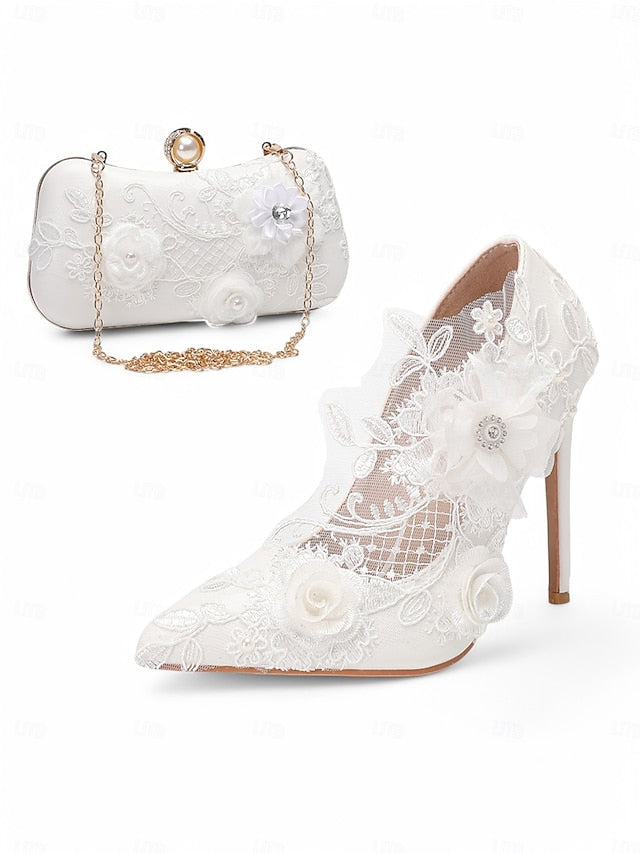 White Shoes Wedding with Floral Lace Embellishments
