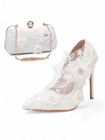 White Shoes Wedding with Floral Lace Embellishments