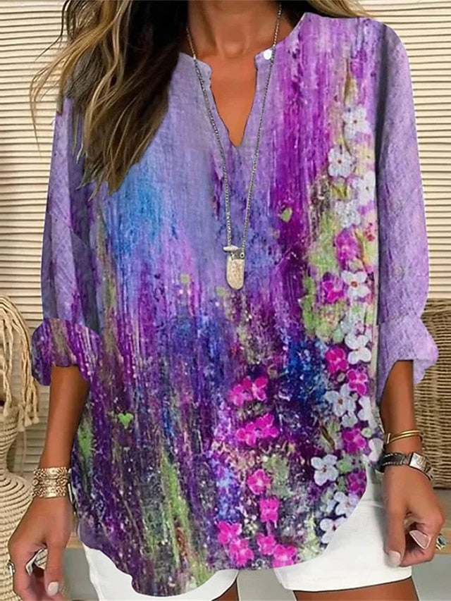 Women's Shirt Print Flower Daily Stylish Basic Long Sleeve