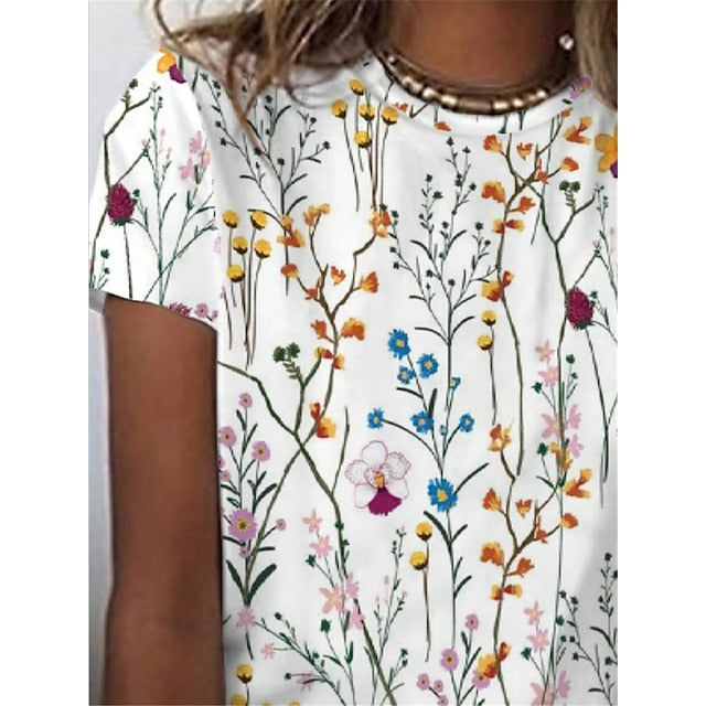 Women's T Shirt Basic Floral Patchwork Print Short Sleeve