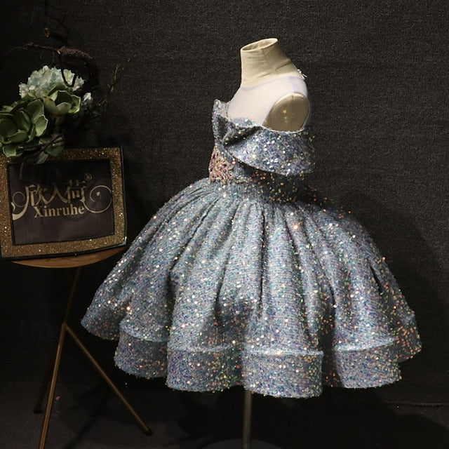 Girls' Sleeve Party Solid Kids Dress Color Short