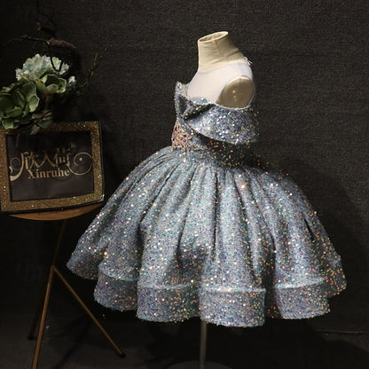 Girls' Sleeve Party Solid Kids Dress Color Short