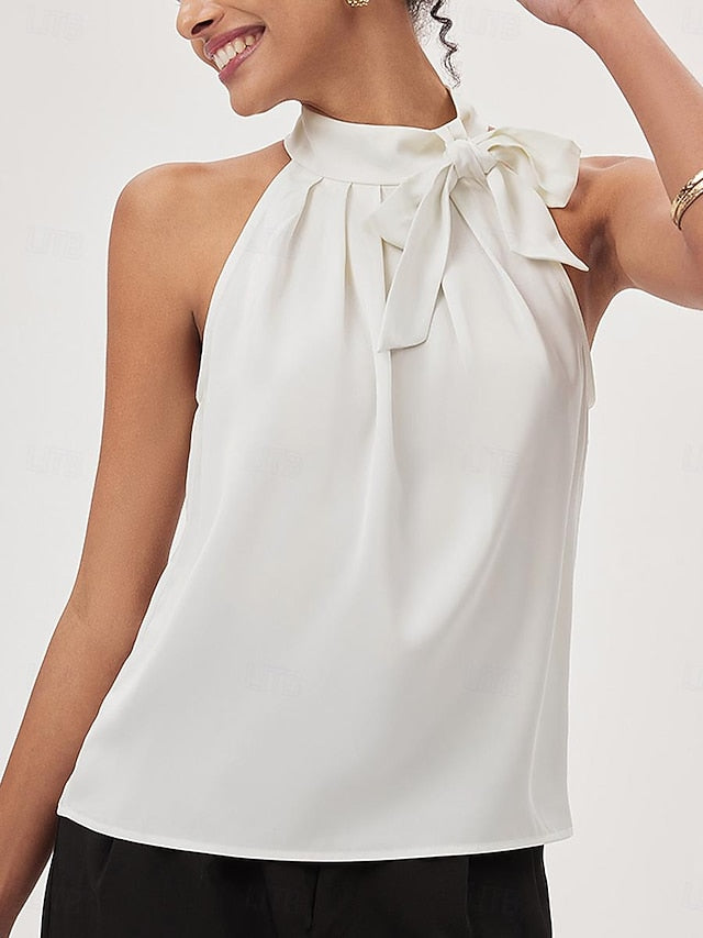 Women's Blouse Dressy Tops Ruched Bow Plain Elegant Modern