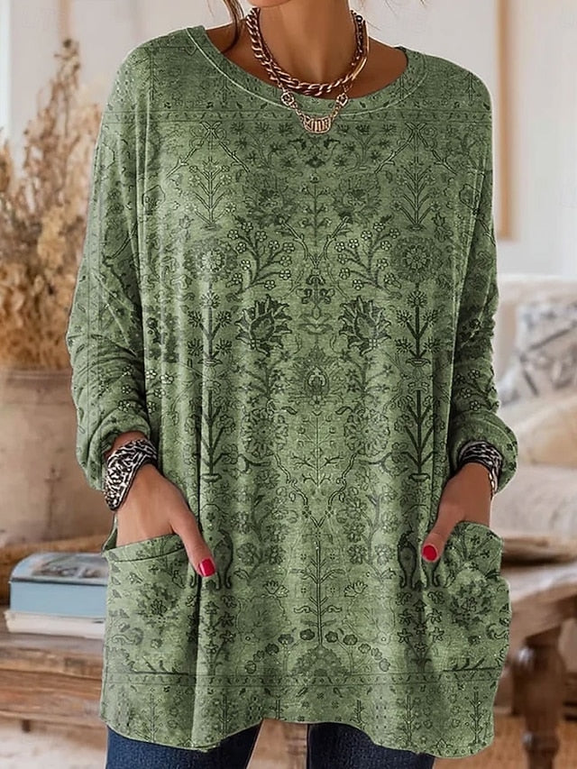 Women's T Shirt Pocket Print Floral Graphic Plants Vintage