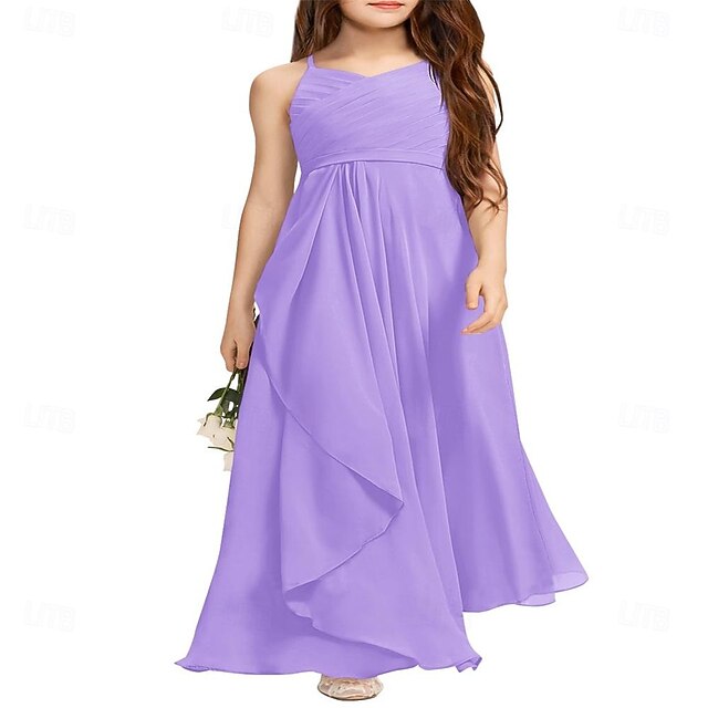 Girl Halter Junior Girls A-Line Flower Dress Bridesmaid Flowy