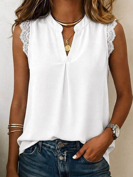 Women's Lace Shirt Blouse Chiffon Tops Patchwork Plain