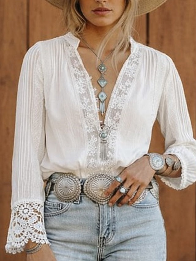 Women's Blouse Lace Tops Lace Plain Modern Casual Long