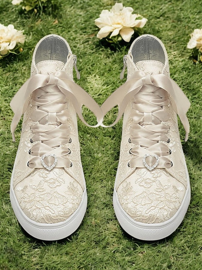 Sneakers Satin with Laces Ribbon Women's Wedding Ivory Lace