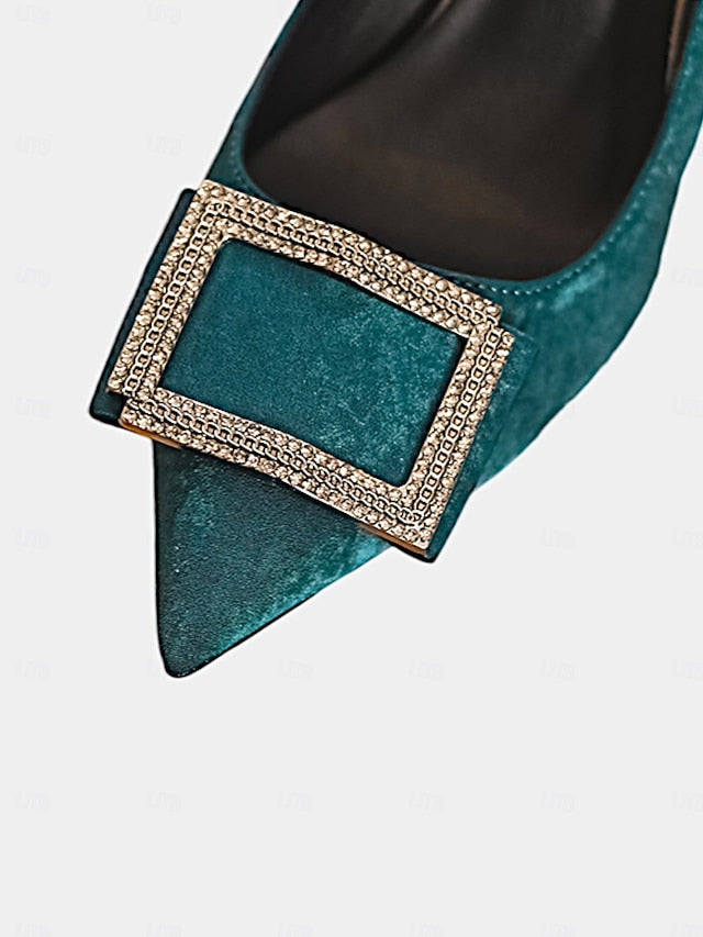 Women's Buckle Champagne Elegant Heels Toe Pointed –