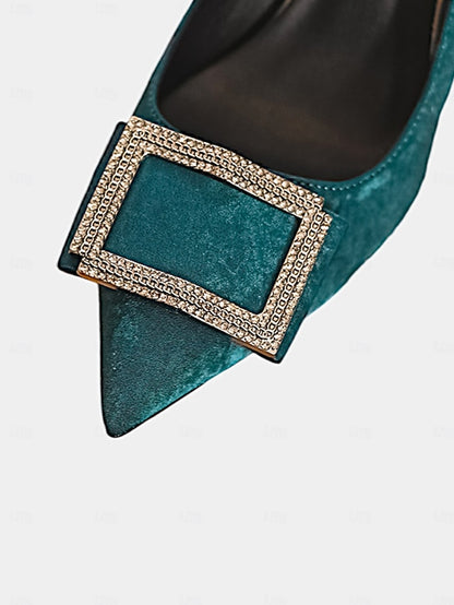 Women's Buckle Champagne Elegant Heels Toe Pointed –