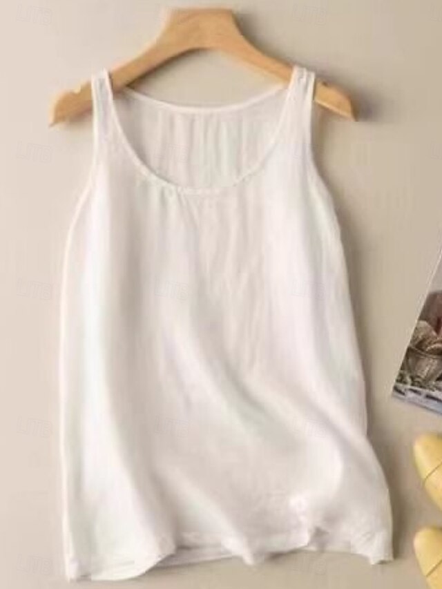 Women's Shirt Solid Color Basic Casual Sleeveless Crew Neck