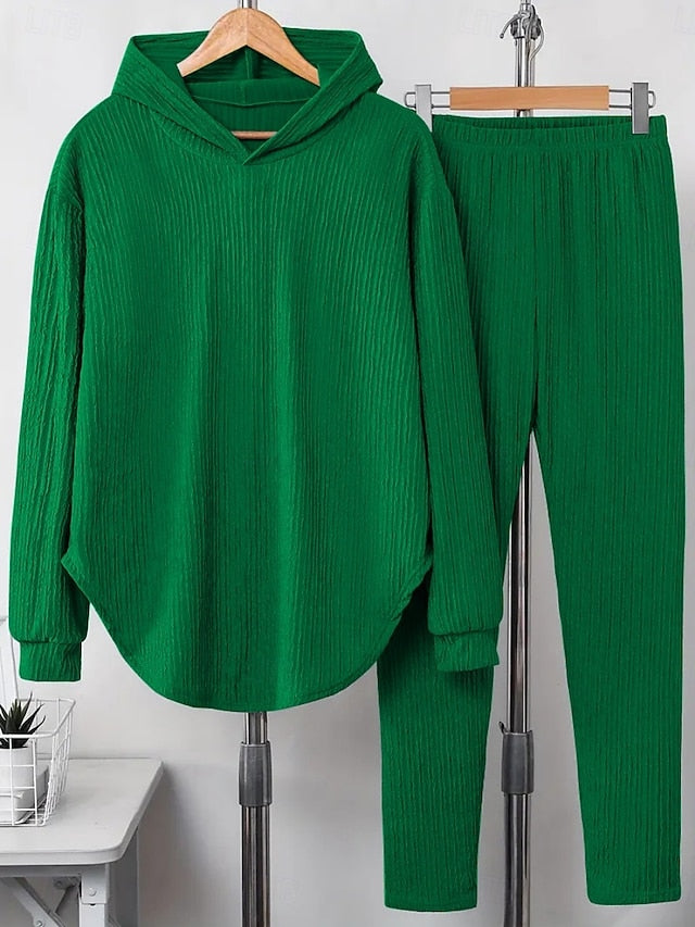 Women's Hoodie Pants Sets Long Sleeve Hooded Solid Color