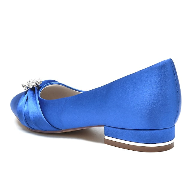 Wedding Women's with Light Flats Satin Rhinestone Blue