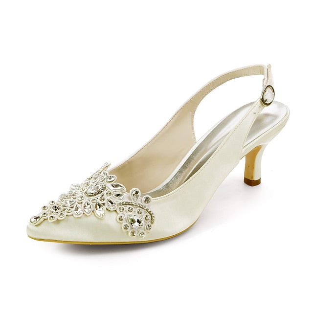 with Embellishment - Slingback Beige Women Heels Crystal for