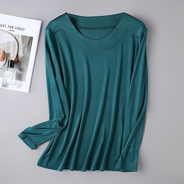 Women's Silk Blouse Plain Dressy Tops Elegant Stylish Long