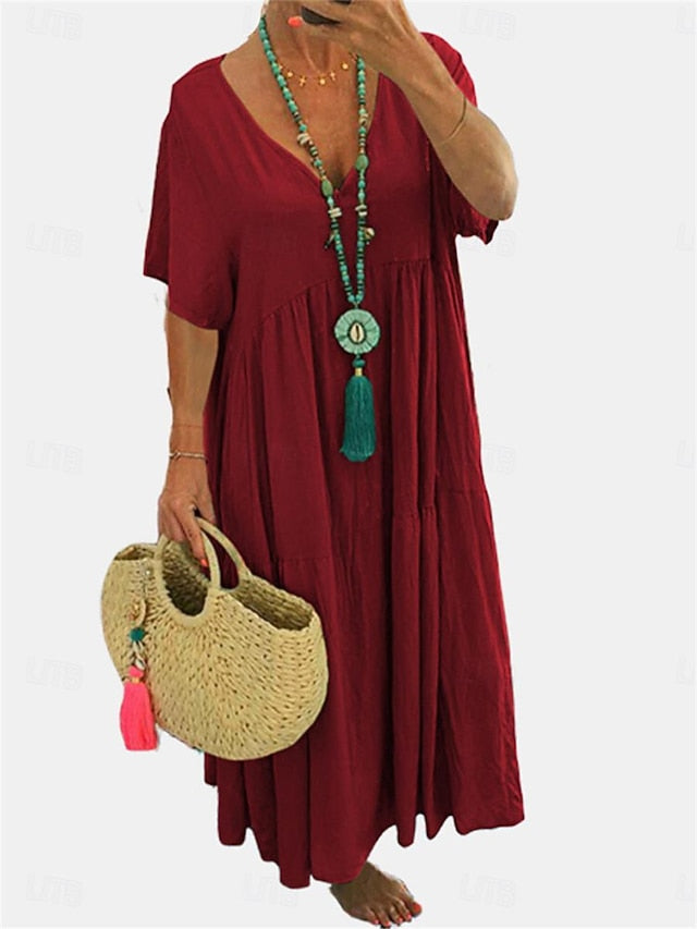 Women's Wine Navy Blue Orange Summer Spring Maxi Dress