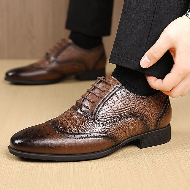 Crocodile Faux Shoes Leather Men's Oxford Brown – Pattern