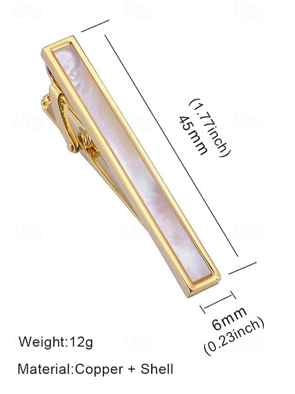 Men's pearl clip tie and brass with mother inlaid of