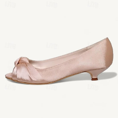Women's Heels Blush Kitten Peep-Toe Pink - Elegant Satin
