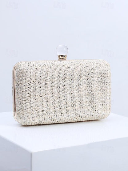 - with Clutch Purse Stylish Pearl Elegant Straw Clasp