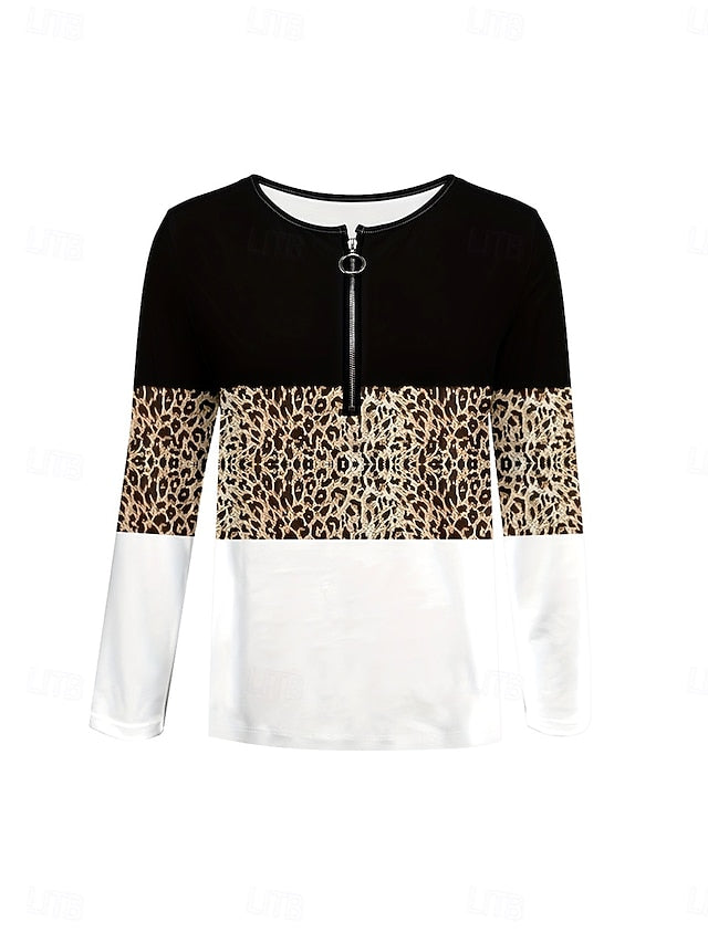 Women's T Shirt Zipper Print Graphic Leopard Geometric