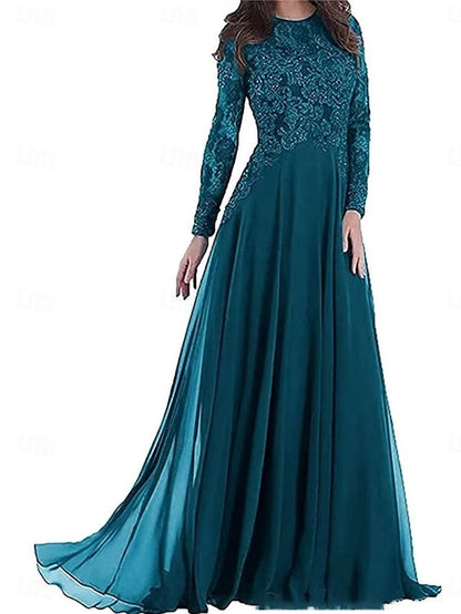 Neck Dress Crew A-Line of Floor Mother Party the Elegant Bride