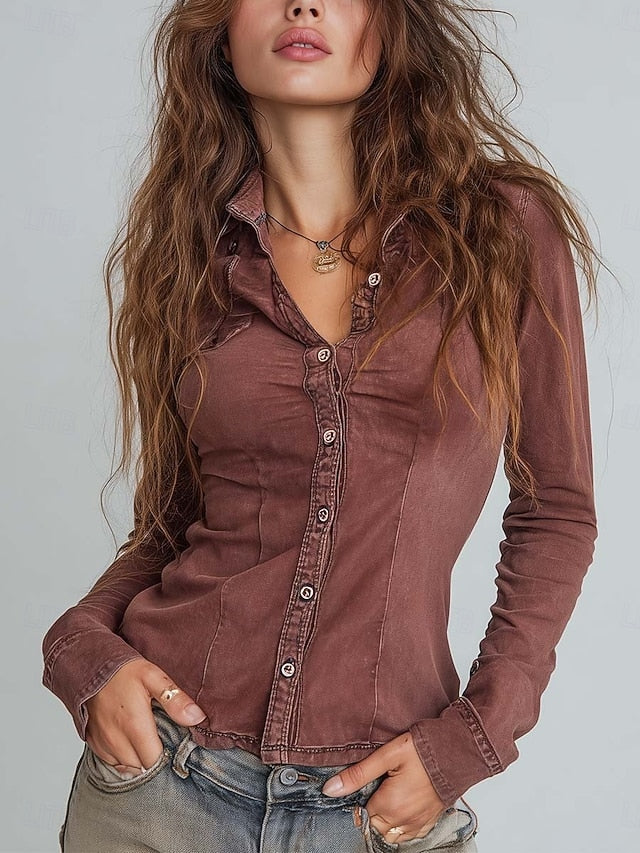 Women's Shirt Button Down Shirt Casual Shirt Buttons Plain