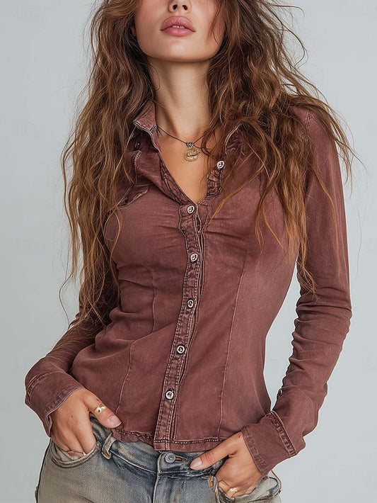 Women's Shirt Button Down Shirt Casual Shirt Buttons Plain