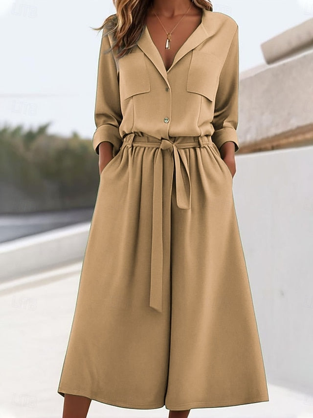 Women's Pants Sets Long Sleeve Shirt Collar Plain