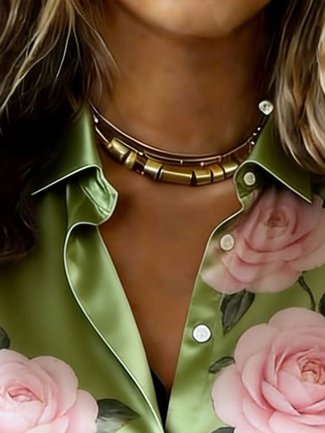 Women's Shirt Satin Shirt Print Floral Vacation Fashion