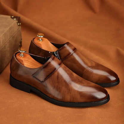 Leather Business Shoes Men's Slip-On Loafers Brown